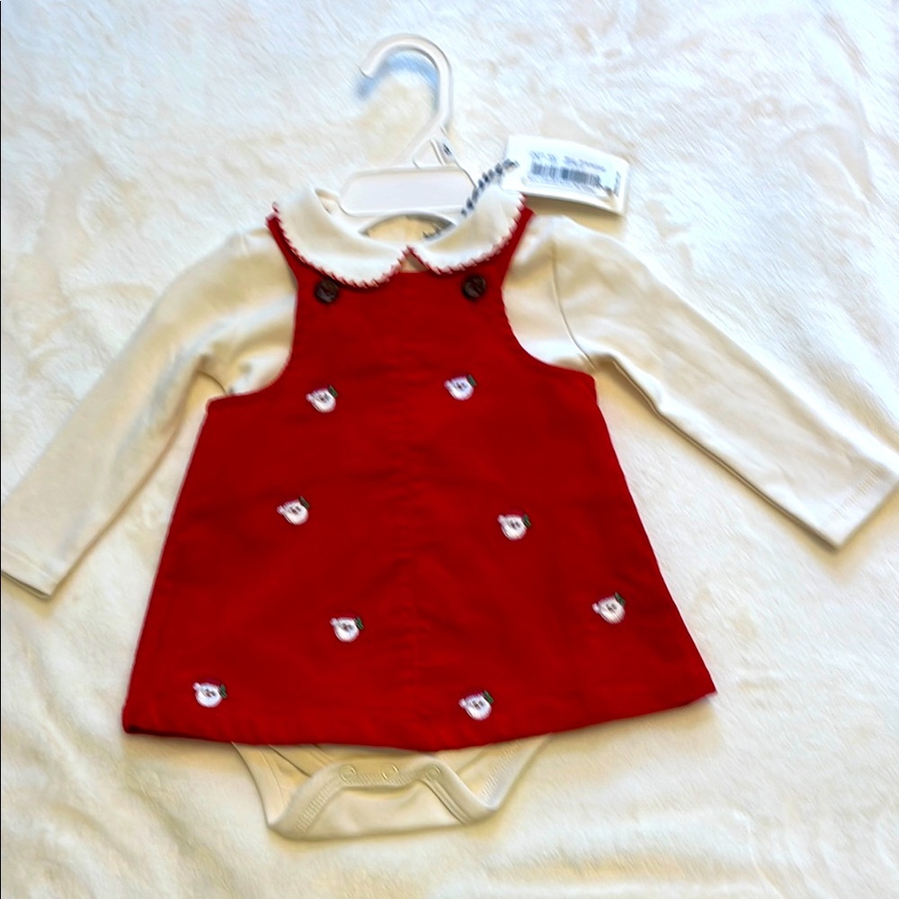Christmas 3 mo Baby Red Corduroy Jumper Dress and a Cream long sleeve onesie NWT